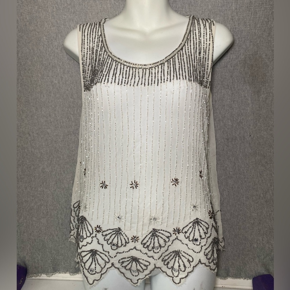 Bar III Beaded Tank Top Sleeveless Party Top Embellished M